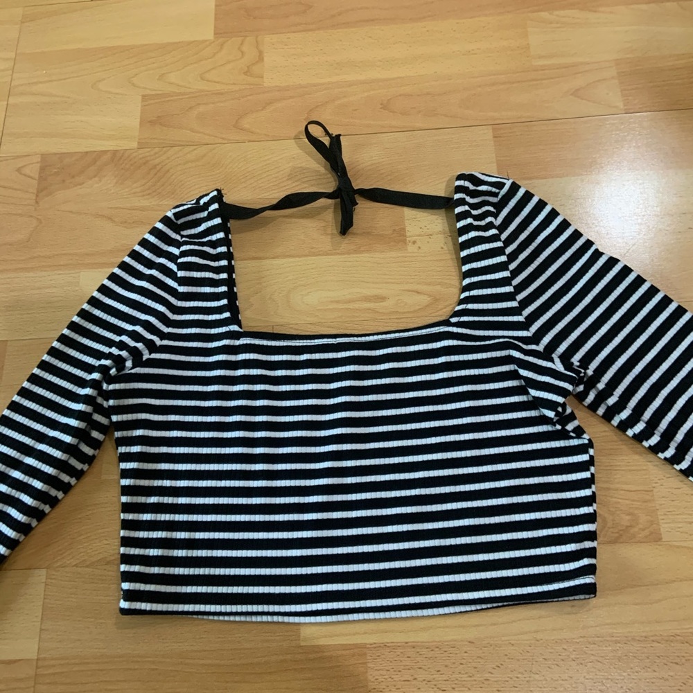 ASOS striped crop top with tie back ribbon